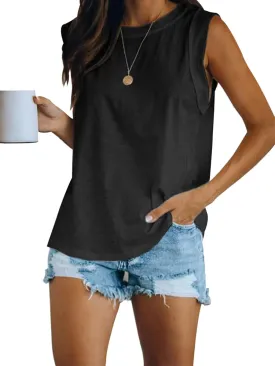 Women's Summer Sleeveless Tank Top Loose Fit Casual Crew Neck T Shirts Basic Tee Tops