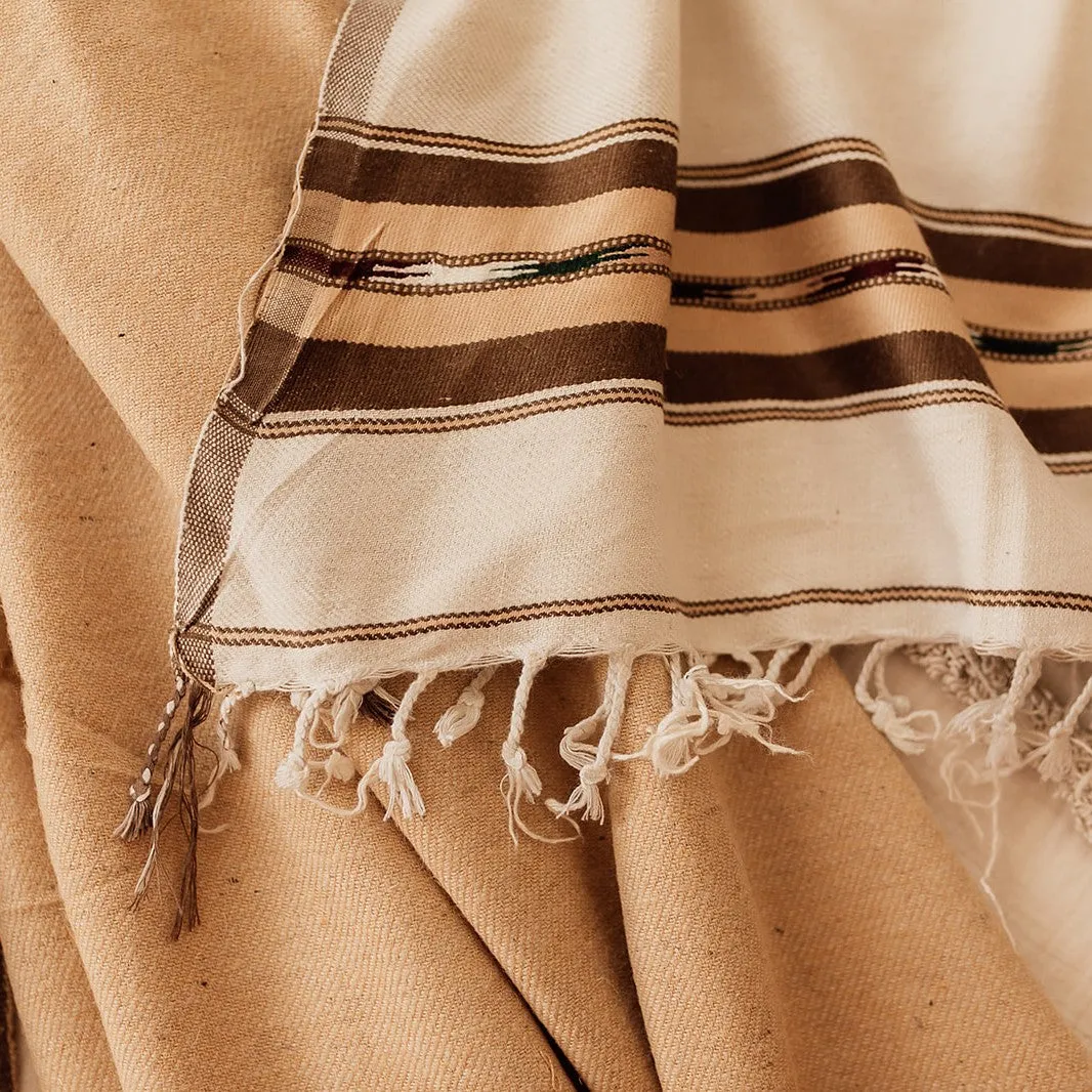 Woollen Kashmiri Throw - Natural