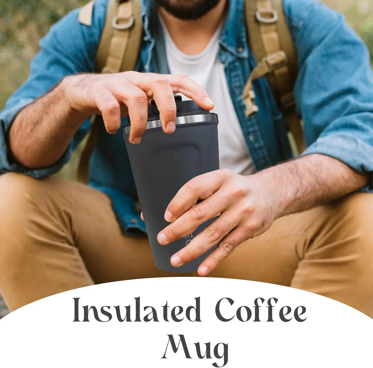 YINBAOGE Insulated Travel Coffee Mug Spill Proof Leak Proof Pobtable To Go Camping Stainless Steel Coffee Tumbler Reusable Coffee Cups with Lids Thermos for Hot and Cold Drink (2nd-Blue, 12 OZ)